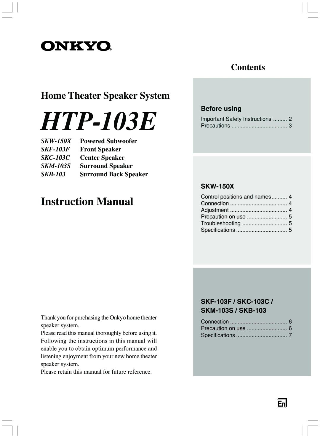 Onkyo HTP-103E instruction manual 