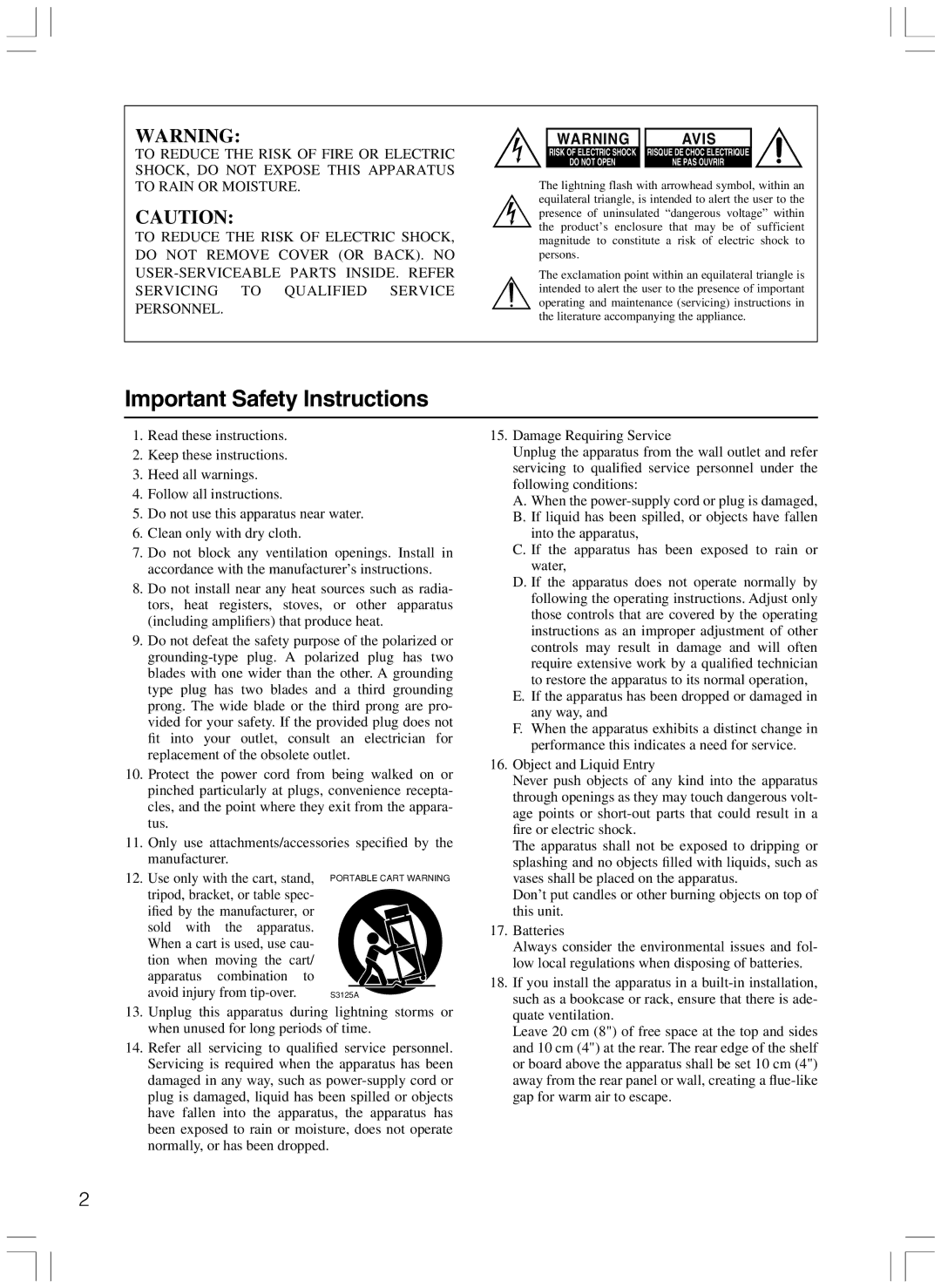 Onkyo HTP-103E instruction manual Important Safety Instructions, Avis 