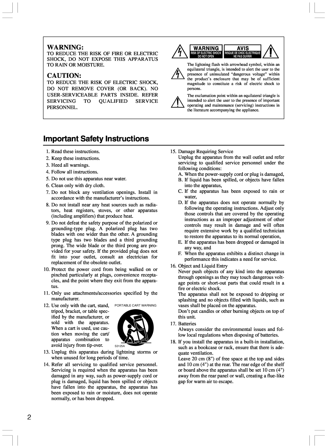 Onkyo HTP-103E instruction manual Important Safety Instructions, Avis 