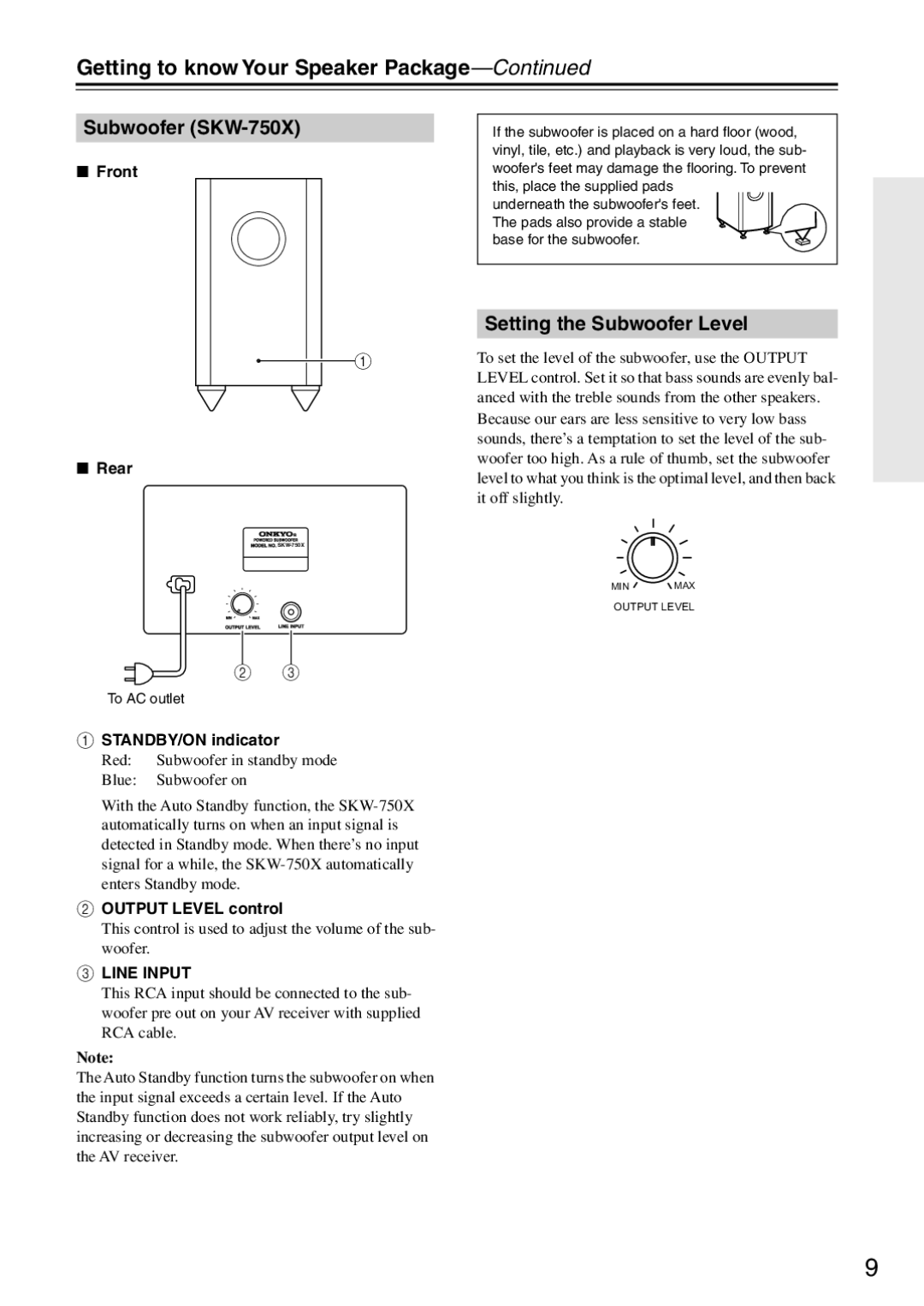 Onkyo HTP-750 instruction manual Subwoofer SKW-750X, Setting the Subwoofer Level 