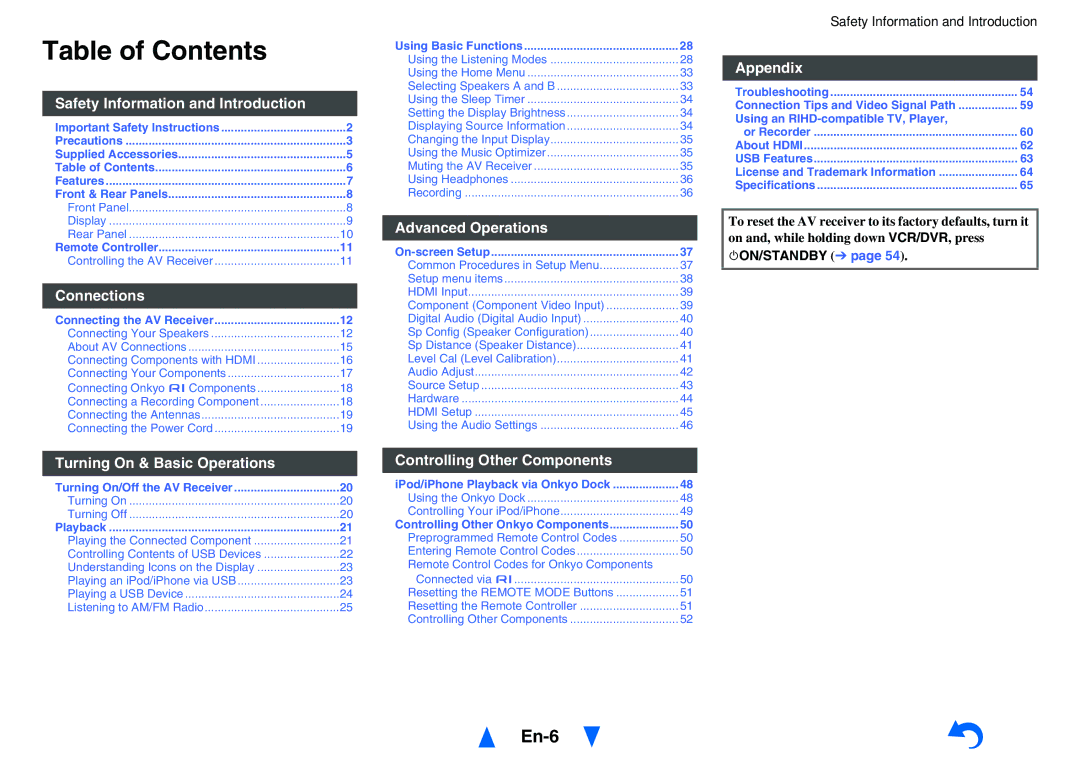 Onkyo HTS3500, HT-R391 instruction manual Table of Contents 