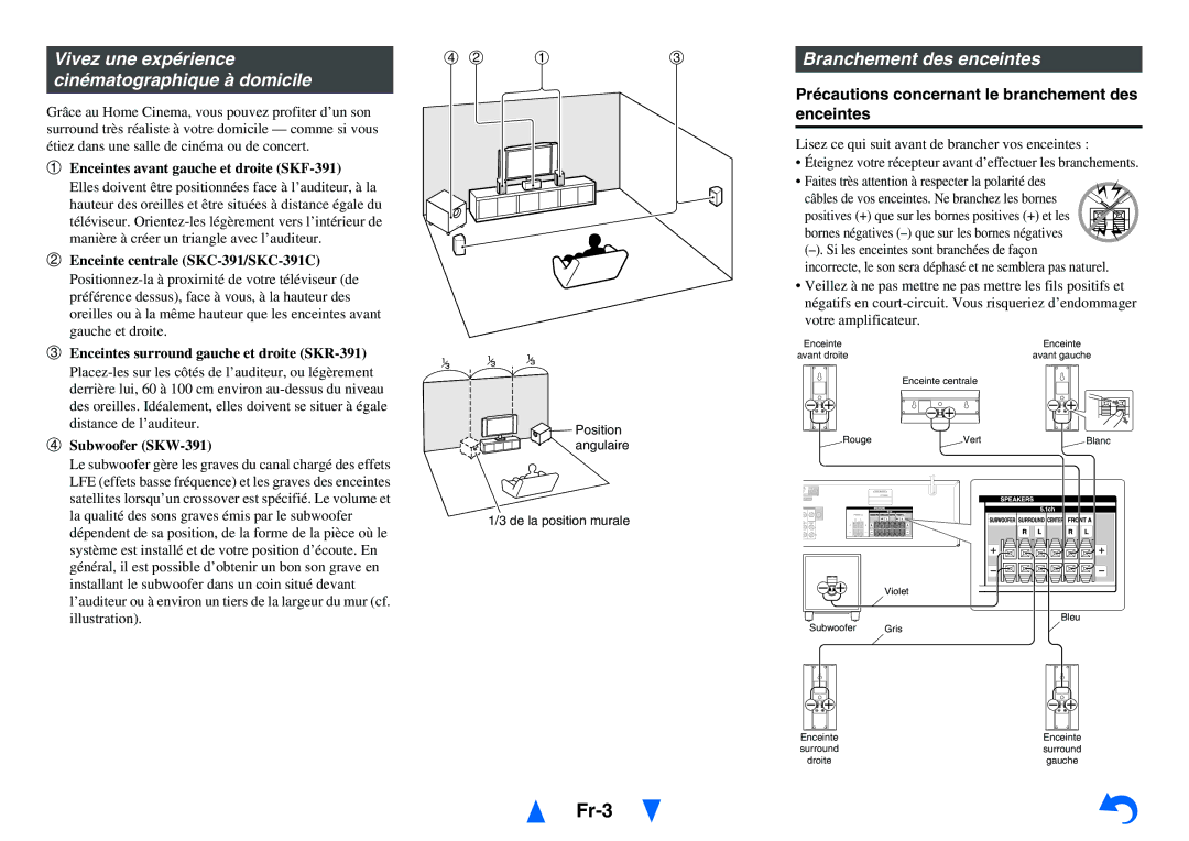 Onkyo HT-R391, HTS3500 instruction manual Fr-3, Vivez une expérience cinématographique à domicile, Branchement des enceintes 