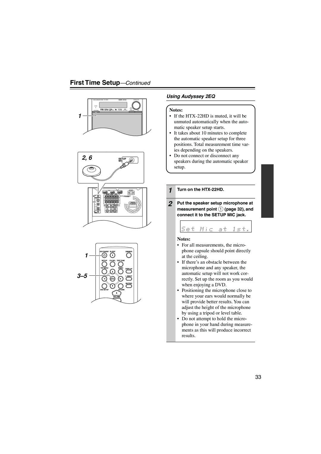 Onkyo HTX-22HD instruction manual First Time Setup, Using Audyssey 2EQ 