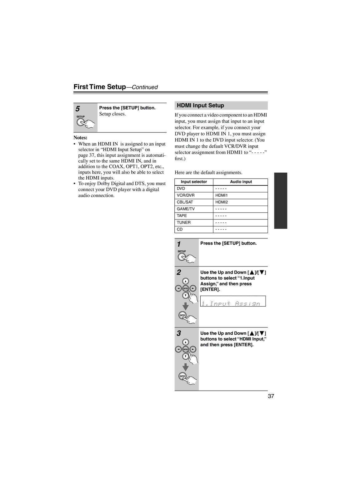 Onkyo HTX-22HD instruction manual Hdmi Input Setup 