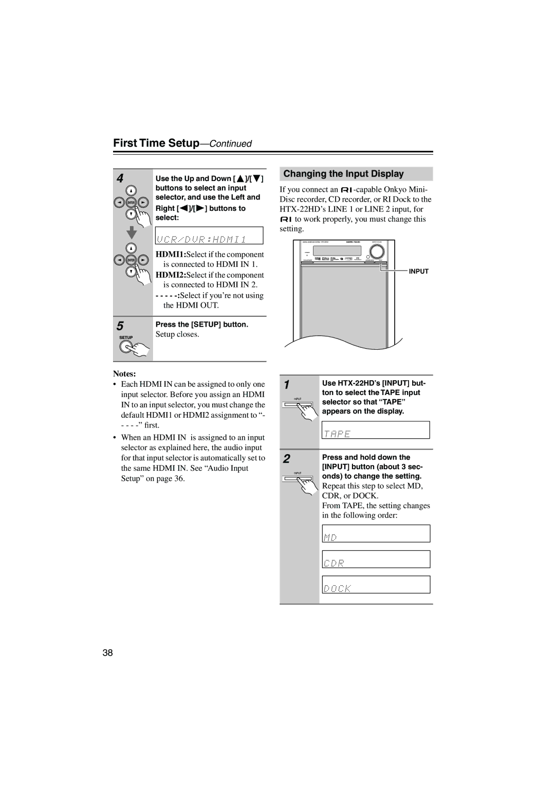 Onkyo HTX-22HD instruction manual Changing the Input Display 