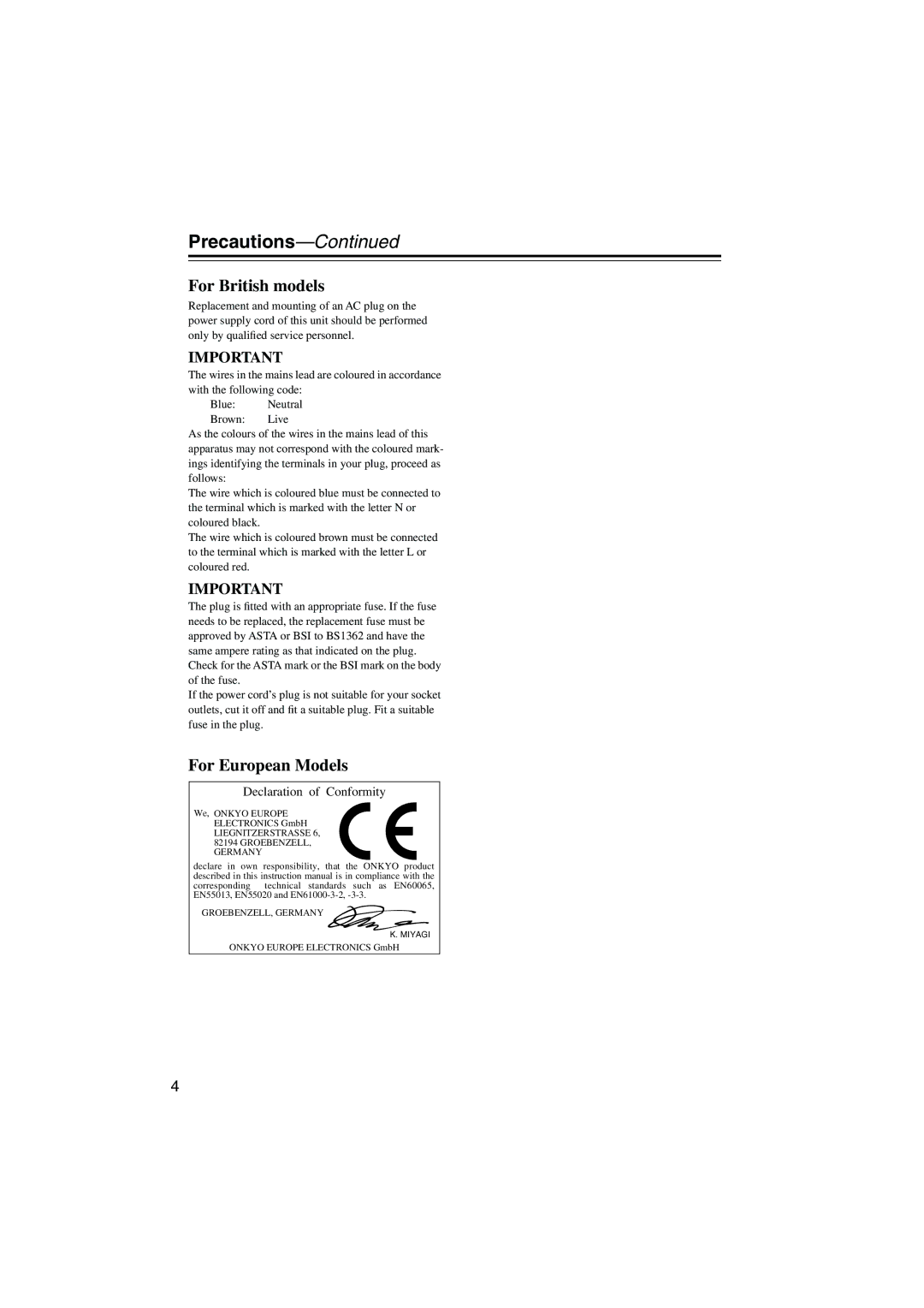 Onkyo HTX-22HD instruction manual Precautions, For British models 