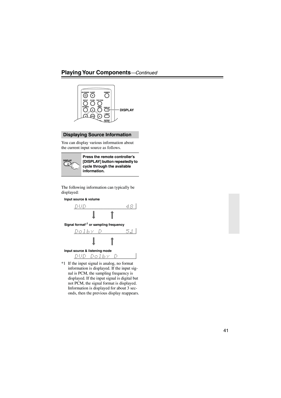 Onkyo HTX-22HD instruction manual Displaying Source Information 