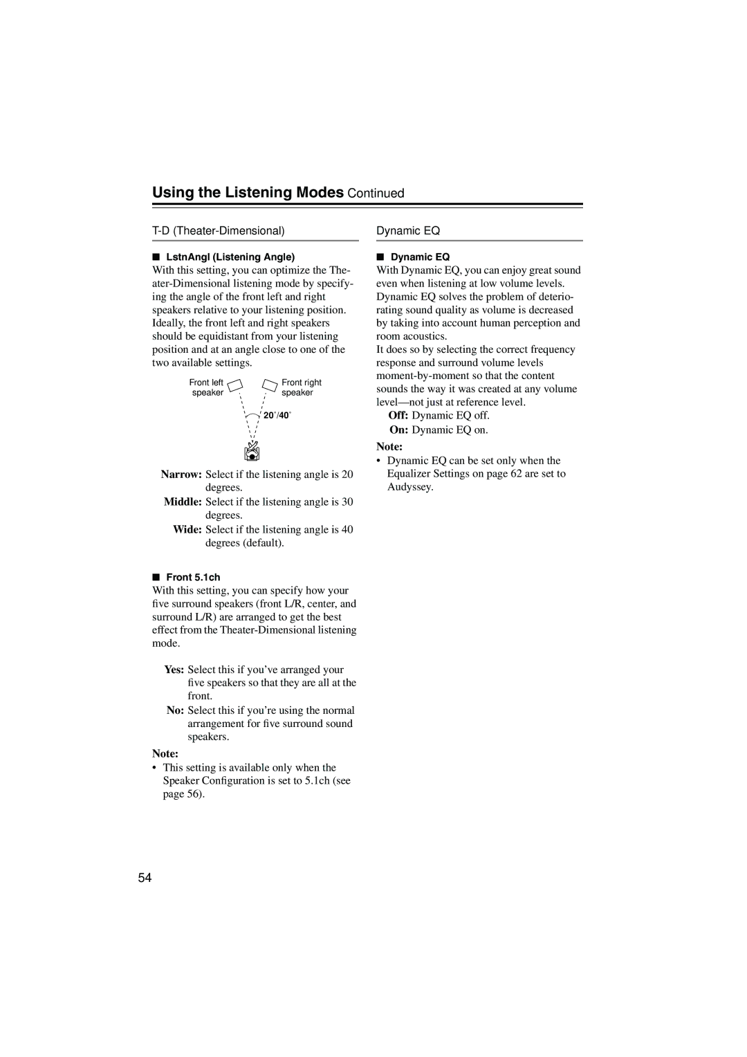 Onkyo HTX-22HD instruction manual Theater-Dimensional, Dynamic EQ 