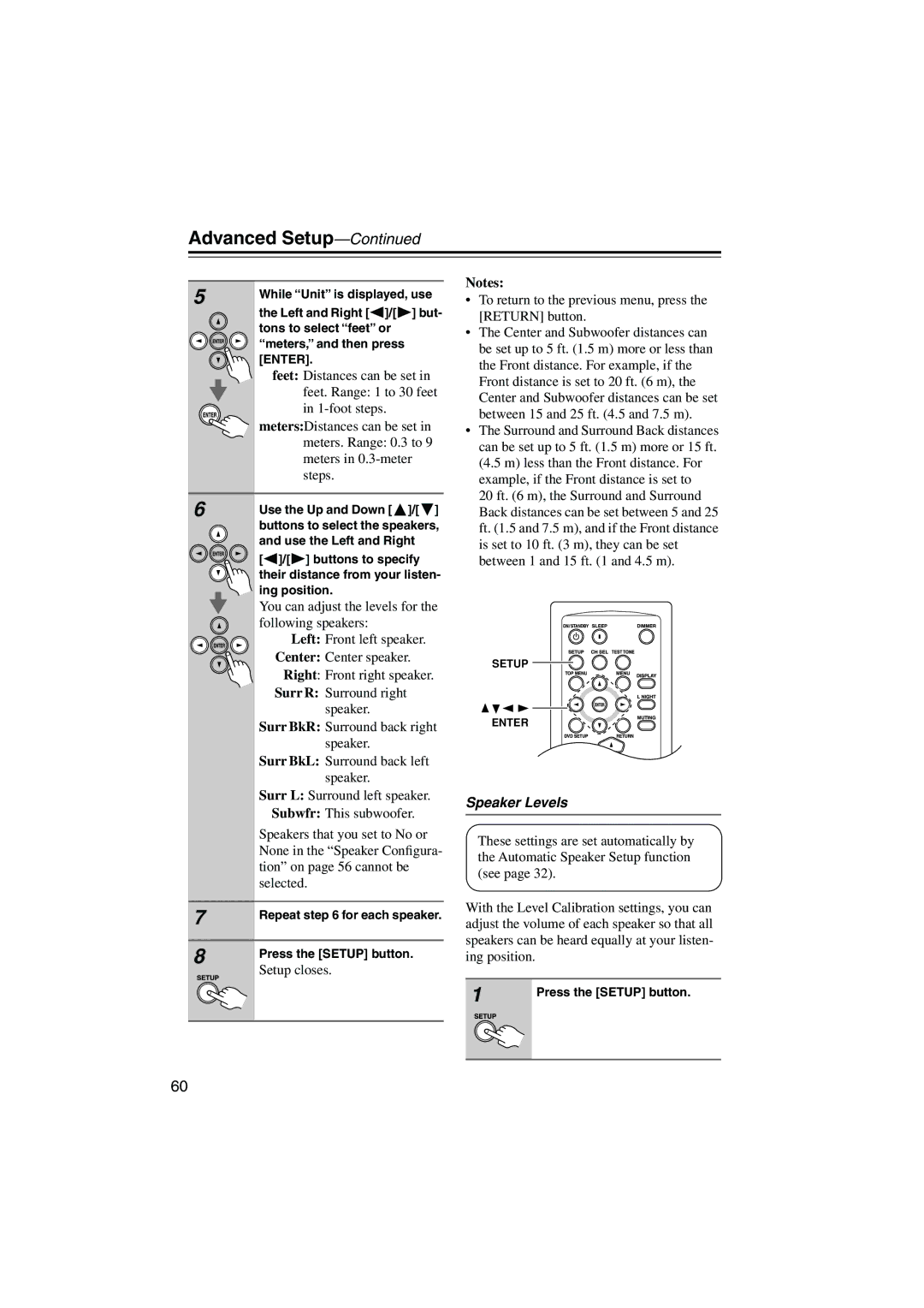 Onkyo HTX-22HD instruction manual Speaker Levels 