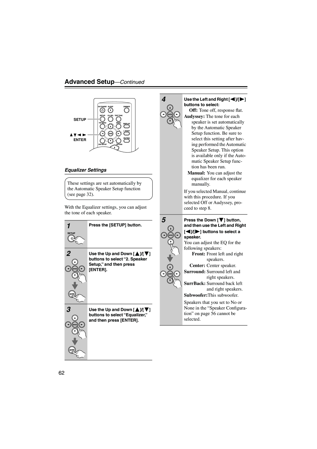 Onkyo HTX-22HD instruction manual Equalizer Settings 