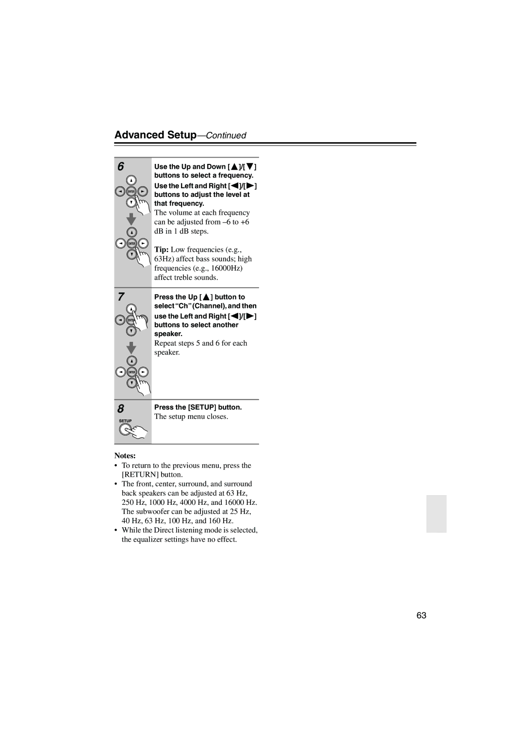 Onkyo HTX-22HD instruction manual Setup menu closes 