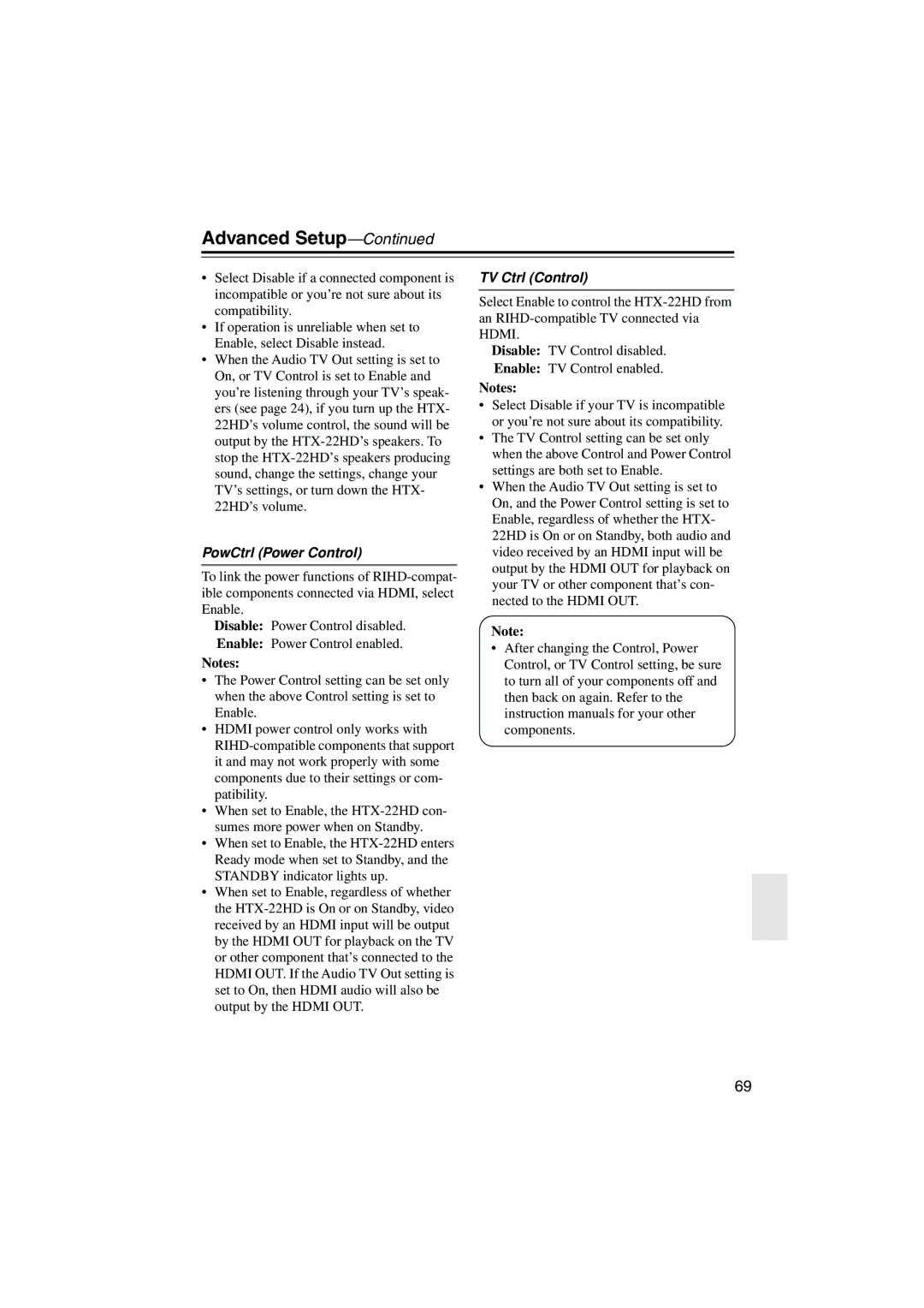 Onkyo HTX-22HD instruction manual PowCtrl Power Control, TV Ctrl Control 