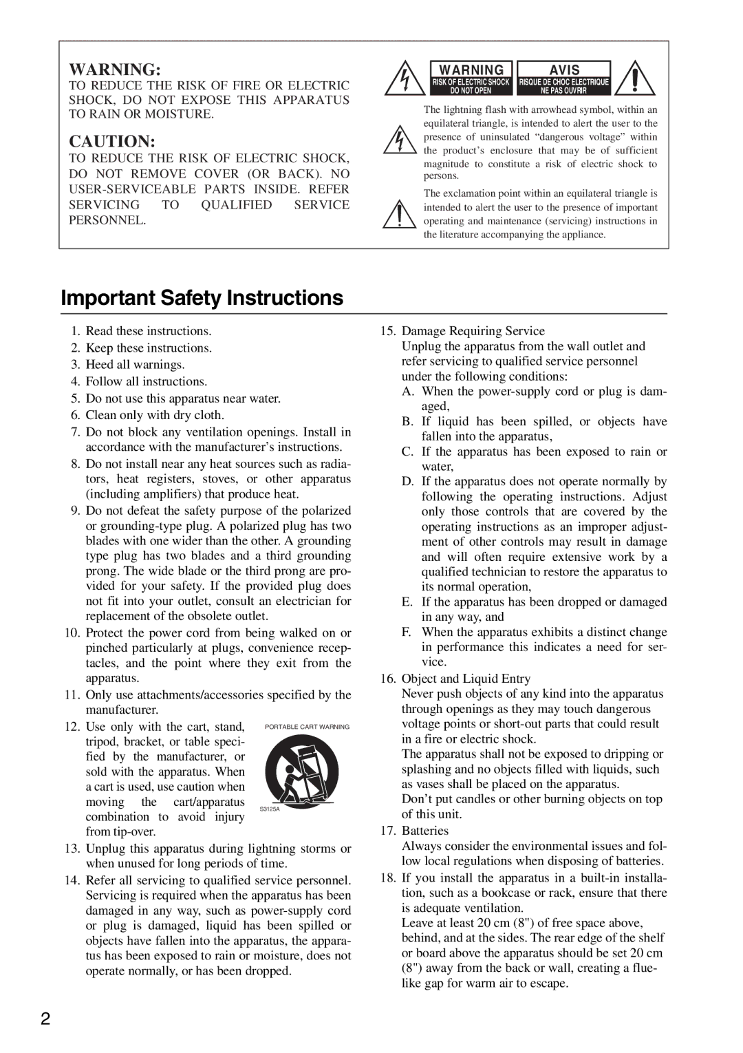 Onkyo HTX-22HDXST, HTX-22HDXPAW instruction manual Important Safety Instructions, Avis 