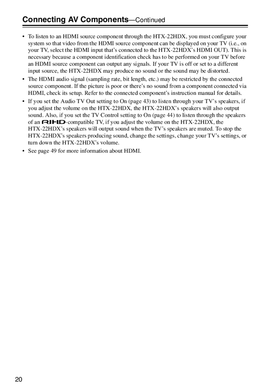 Onkyo HTX-22HDXST, HTX-22HDXPAW instruction manual Connecting AV Components 