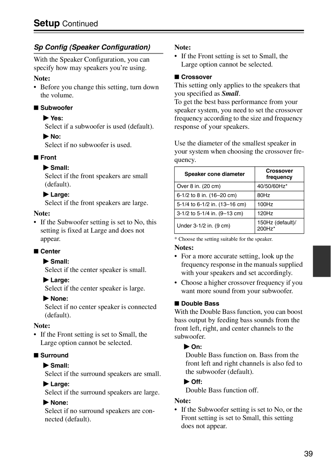 Onkyo HTX-22HDXST, HTX-22HDXPAW instruction manual Sp Config Speaker Configuration 