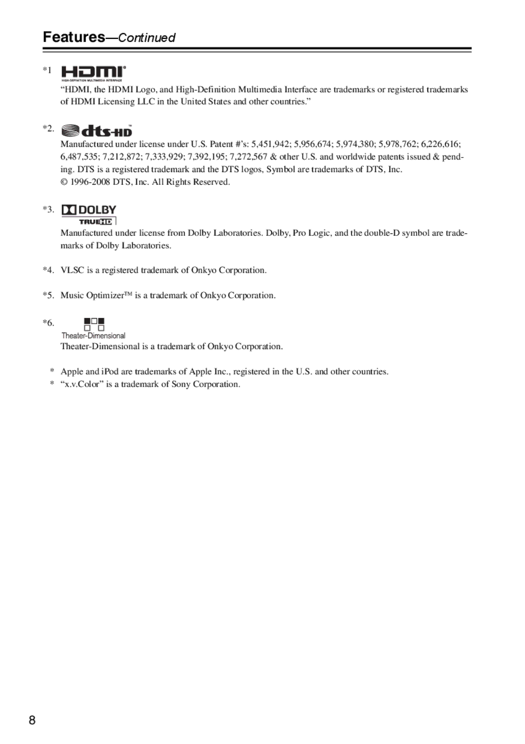 Onkyo HTX-22HDXST, HTX-22HDXPAW instruction manual Features 