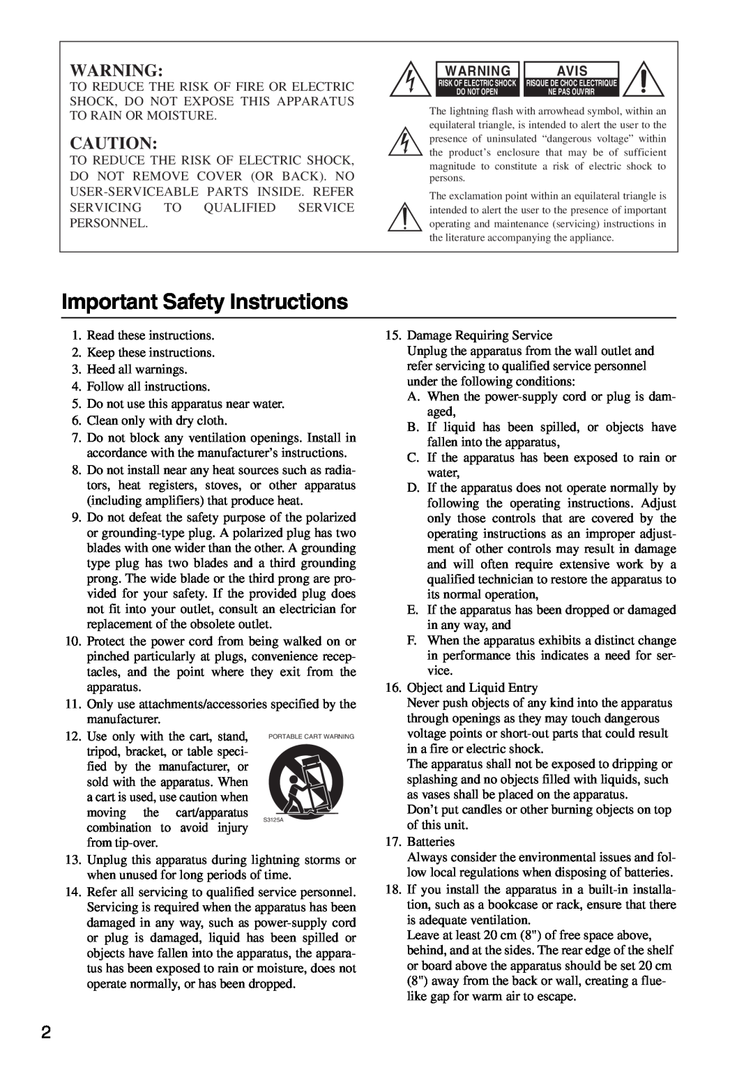 Onkyo HTX-22HDXST, HTX-22HDXPAW instruction manual Important Safety Instructions, Avis 