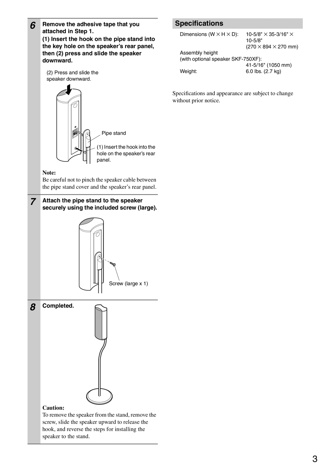 Onkyo I0807-1, AS-140, 29344872 instruction manual Speciﬁcations, Completed 