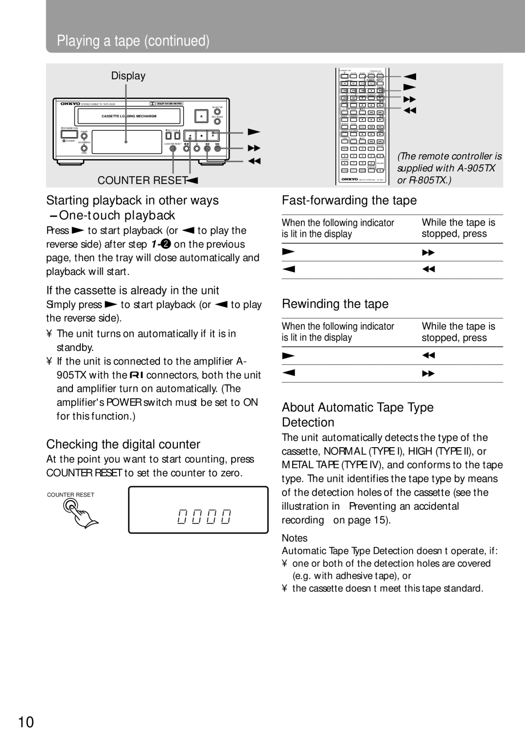 Onkyo K-505TX instruction manual Playing a tape 