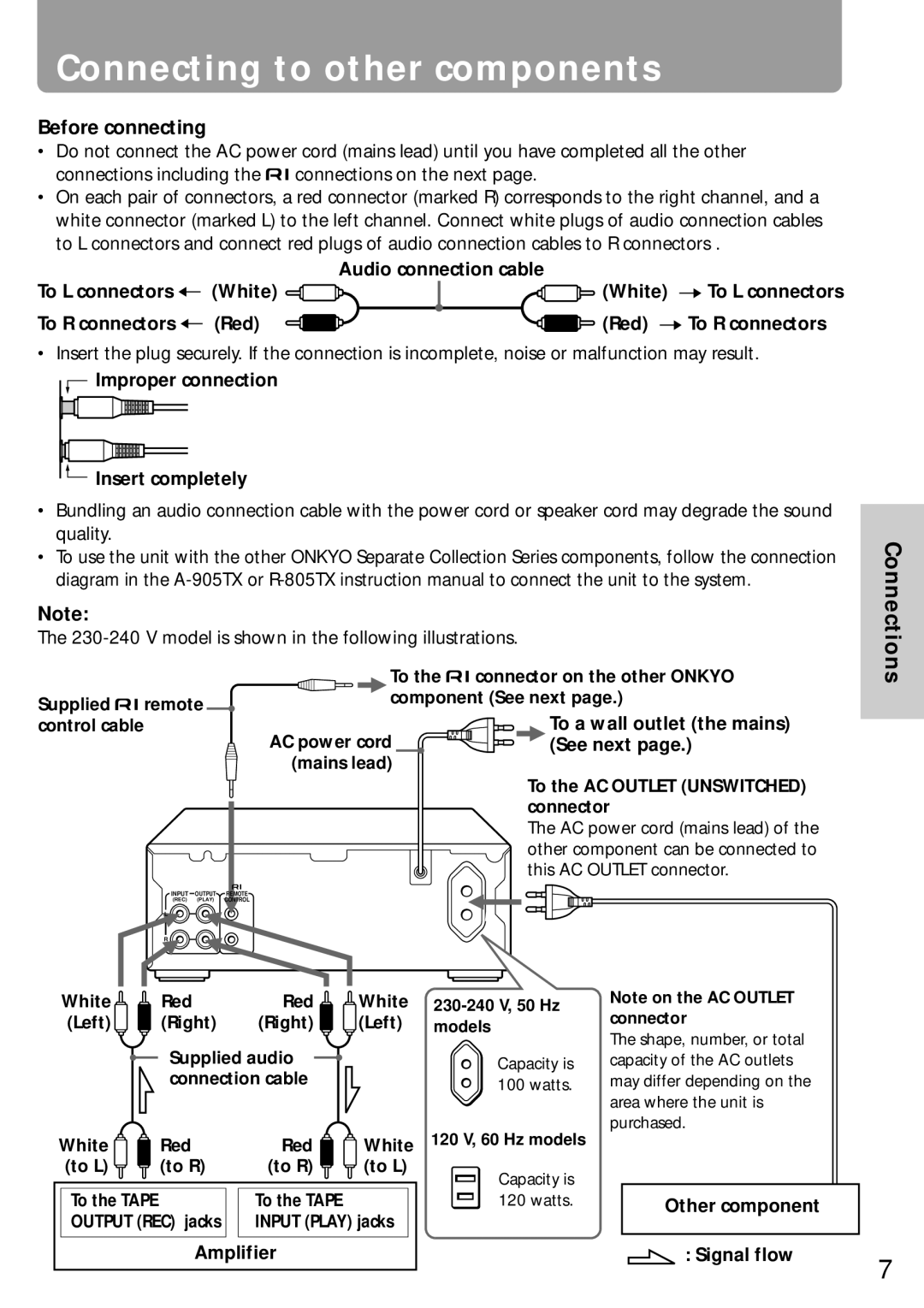 Onkyo K-505TX instruction manual Connecting to other components, Before connecting, Connections 