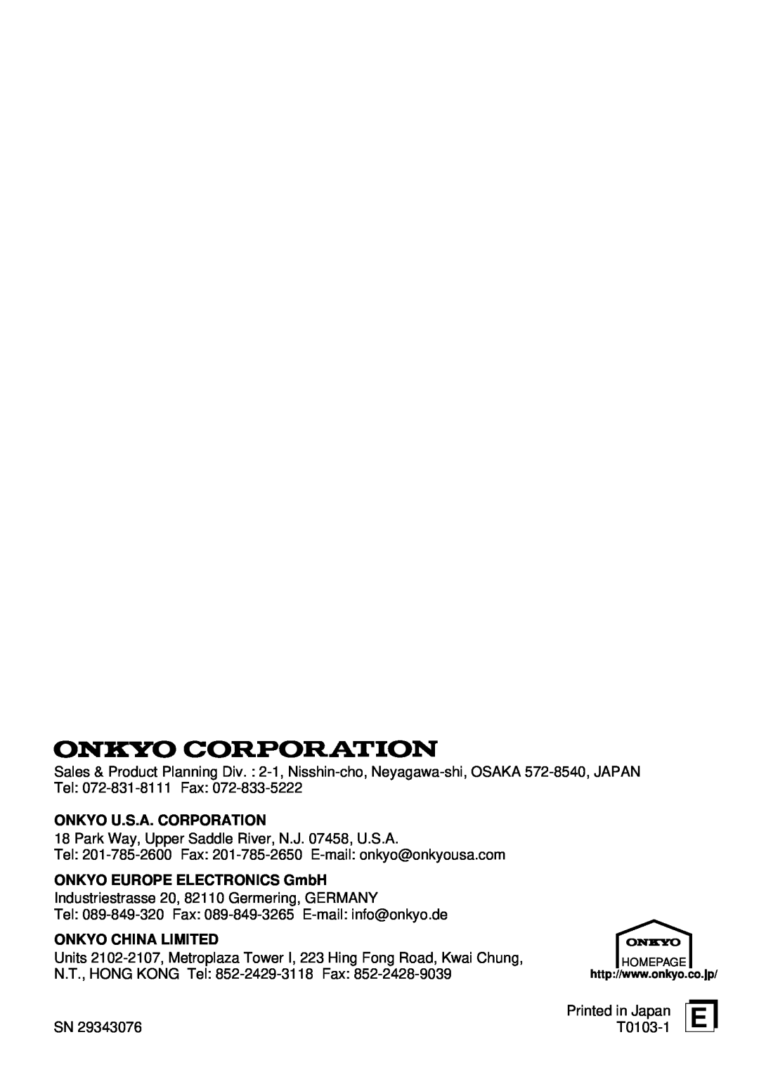 Onkyo K-505TX instruction manual Onkyo U.S.A. Corporation, ONKYO EUROPE ELECTRONICS GmbH, Onkyo China Limited 
