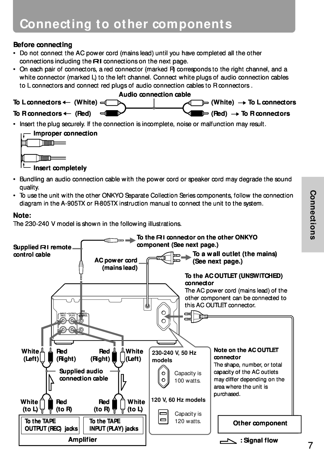 Onkyo K-505TX instruction manual Connecting to other components, Before connecting, Connections 