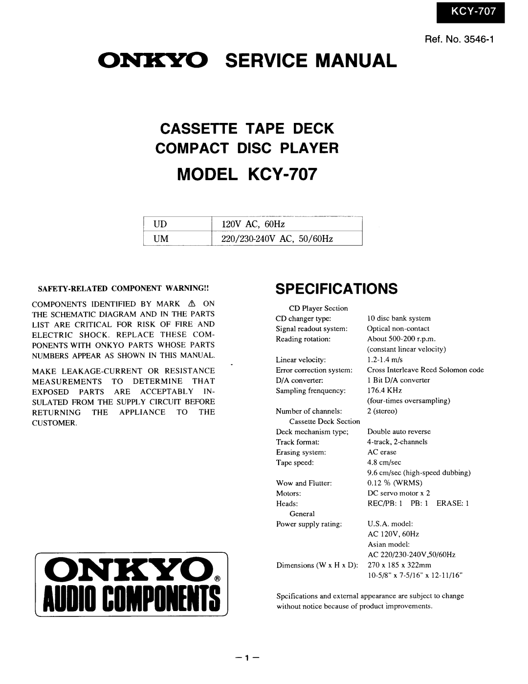 Onkyo KCY-707 manual 