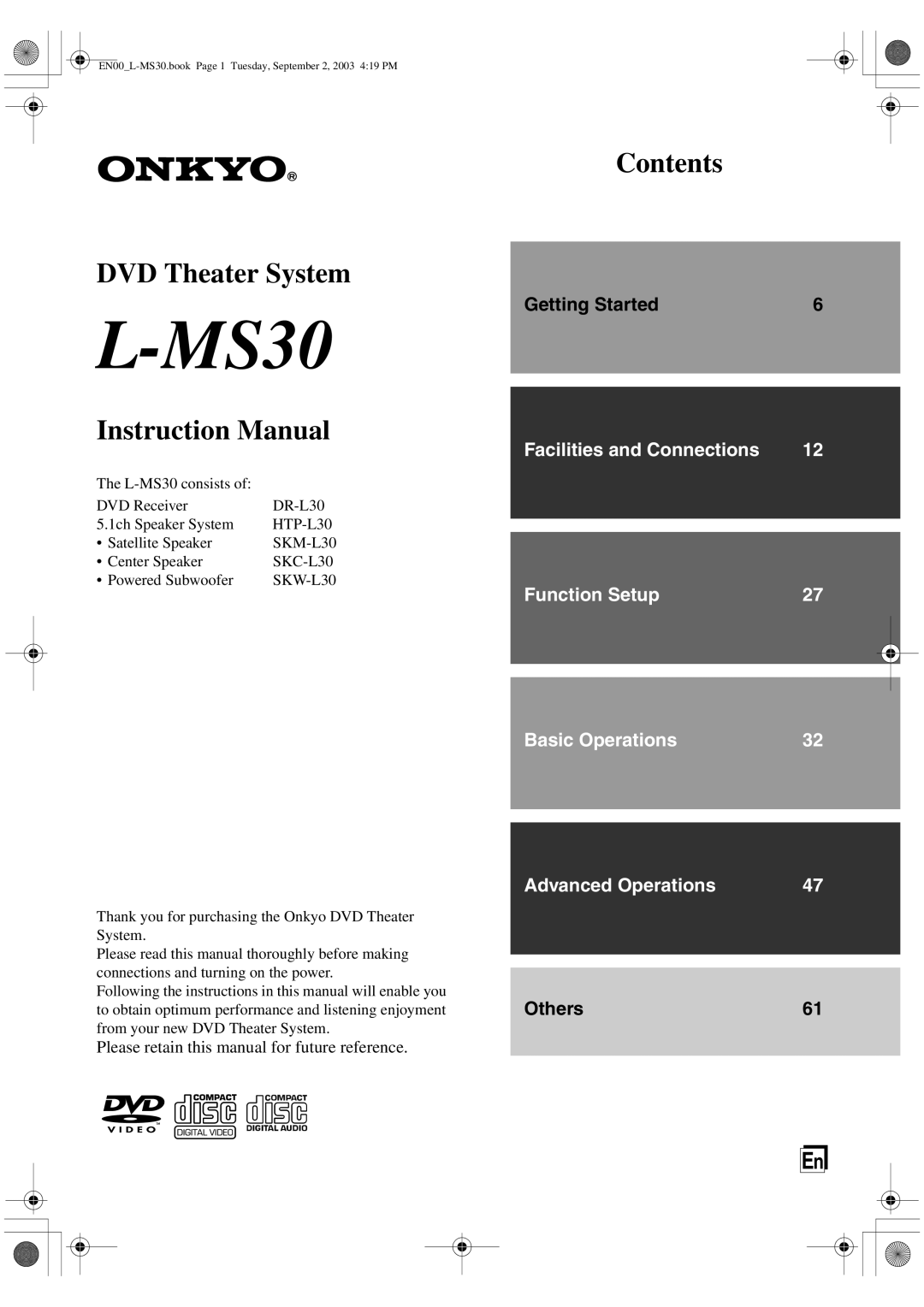 Onkyo L-MS30 instruction manual 