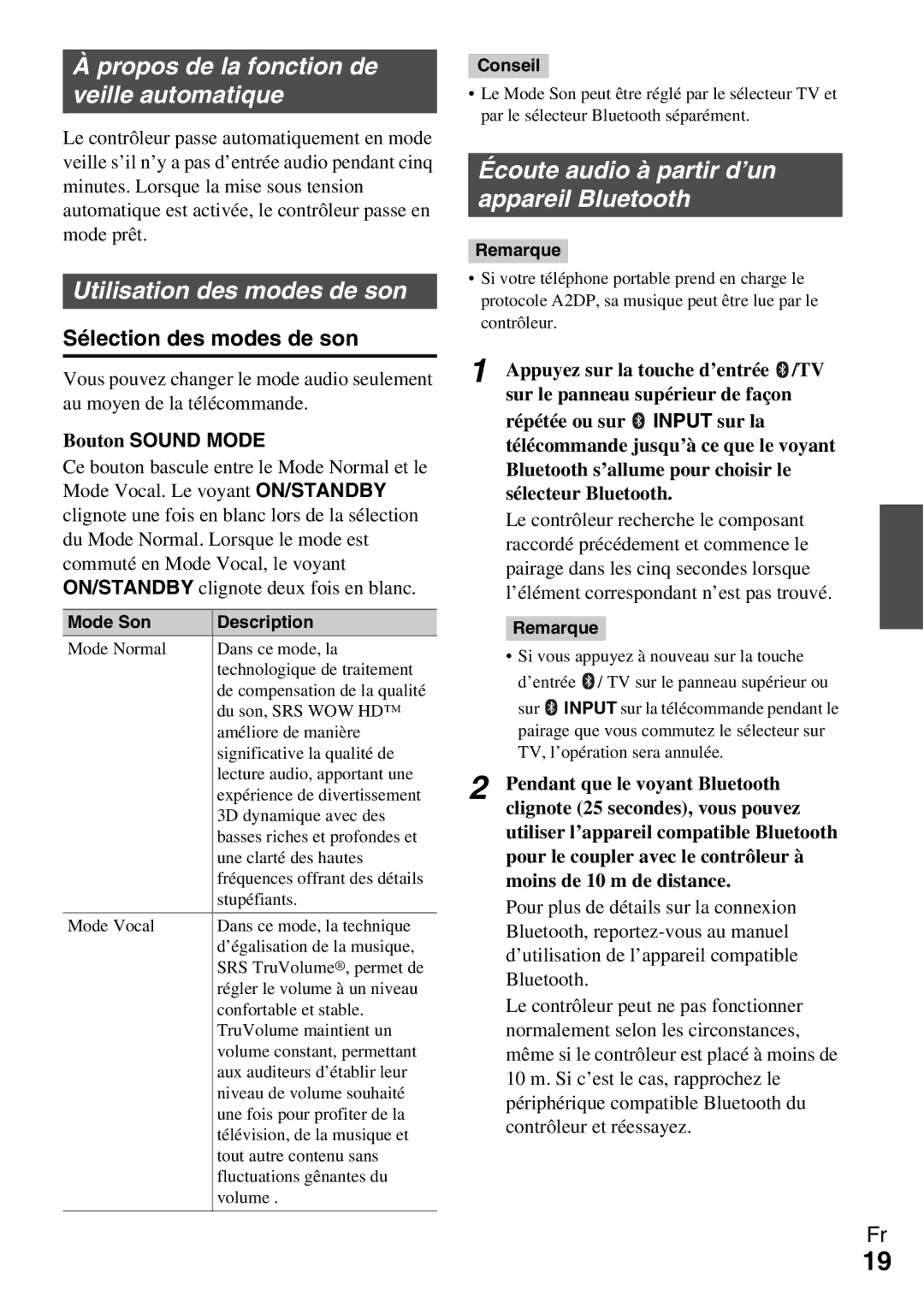 Onkyo Ls 3100 manual Propos de la fonction de veille automatique, Utilisation des modes de son, Sélection des modes de son 