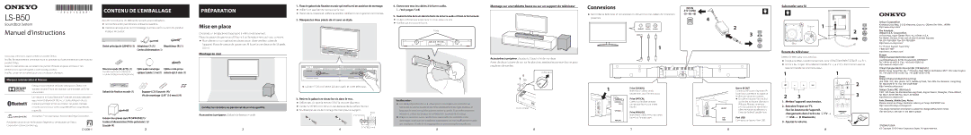 Onkyo LS-B50 manual Support 2/Coussin, Confiez les révisions au personnel de service qualifié, USB Bluetooth 