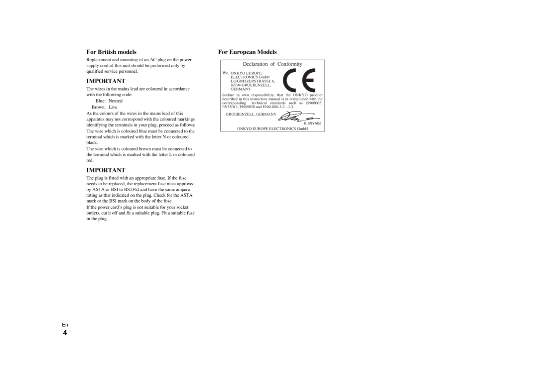 Onkyo M-5000R instruction manual For British models 