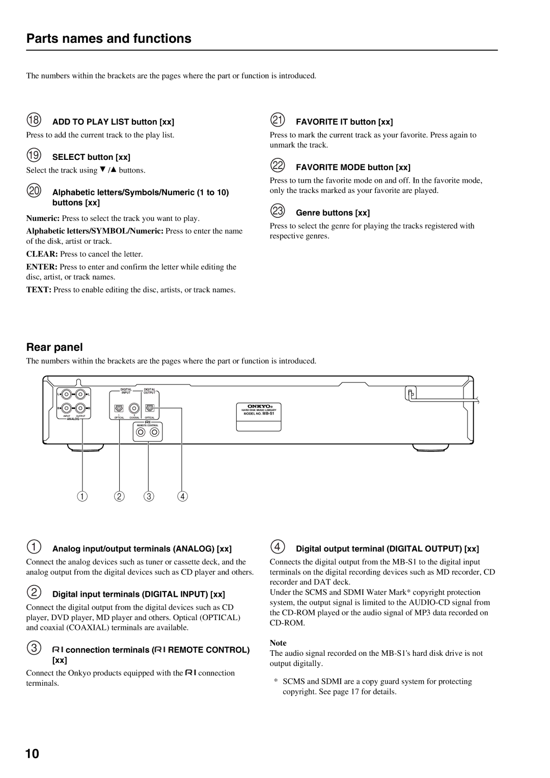 Onkyo MB-S1 instruction manual Rear panel 