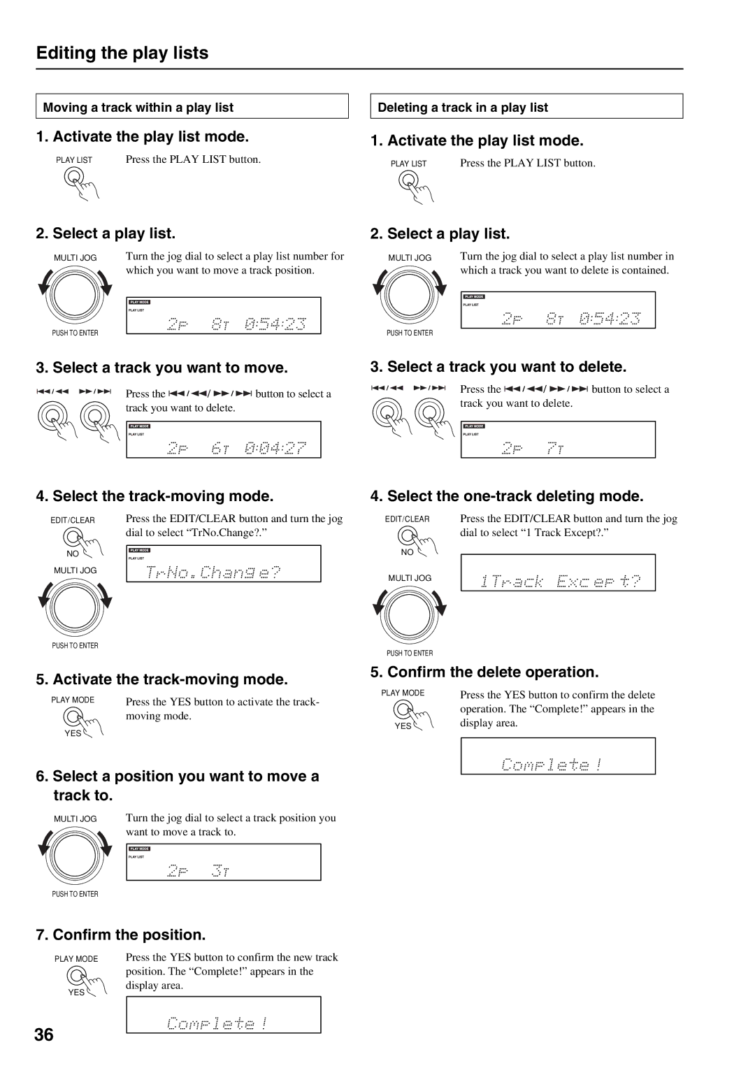 Onkyo MB-S1 instruction manual Editing the play lists 