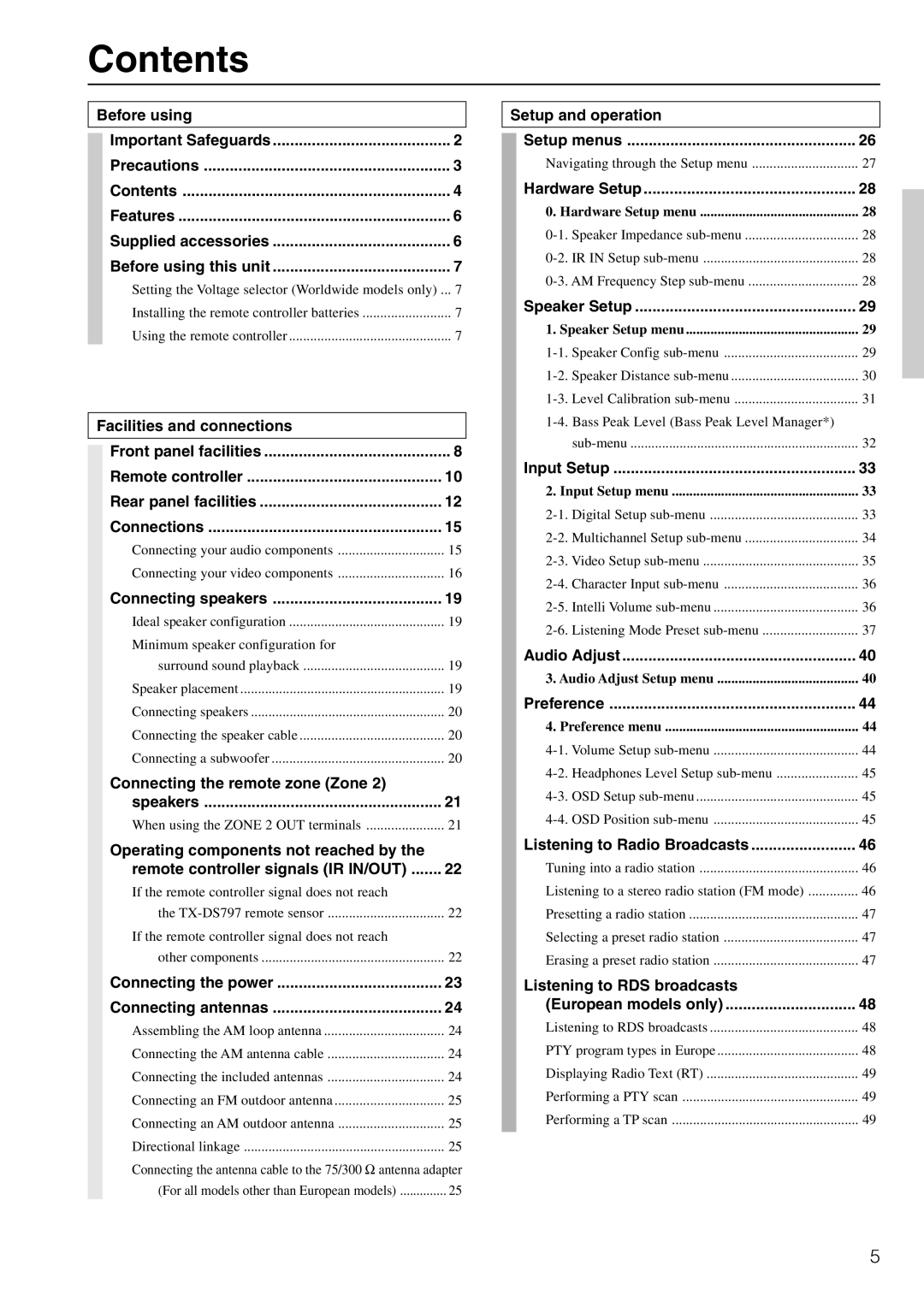 Onkyo MB-S1 instruction manual Contents 