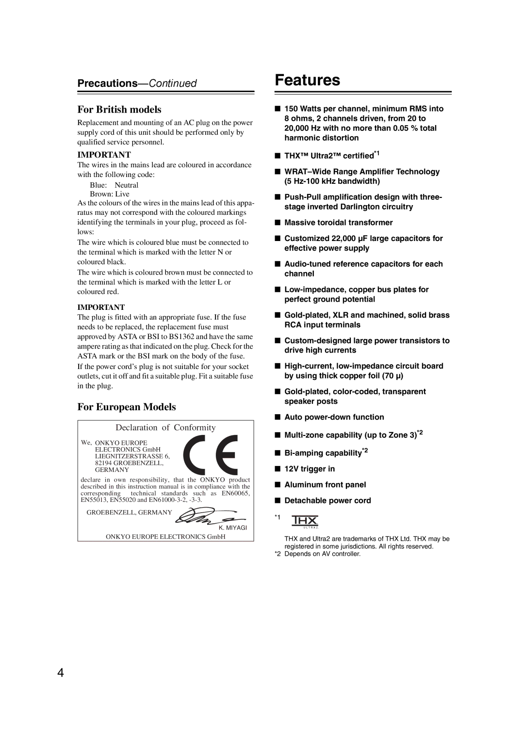 Onkyo PA-MC5500 instruction manual Features, Precautions 