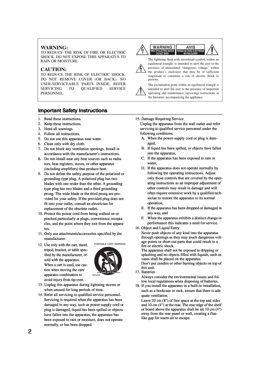 Onkyo PA-MC5500 instruction manual Important Safety Instructions, Avis 