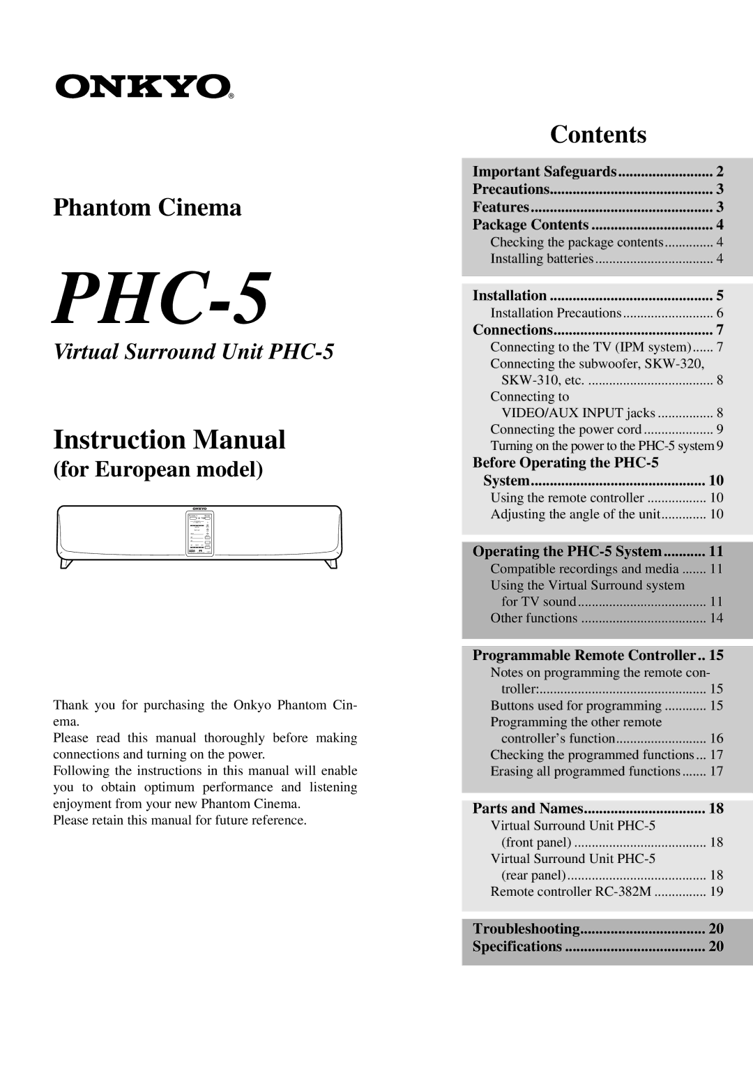 Onkyo PHC-5 instruction manual 