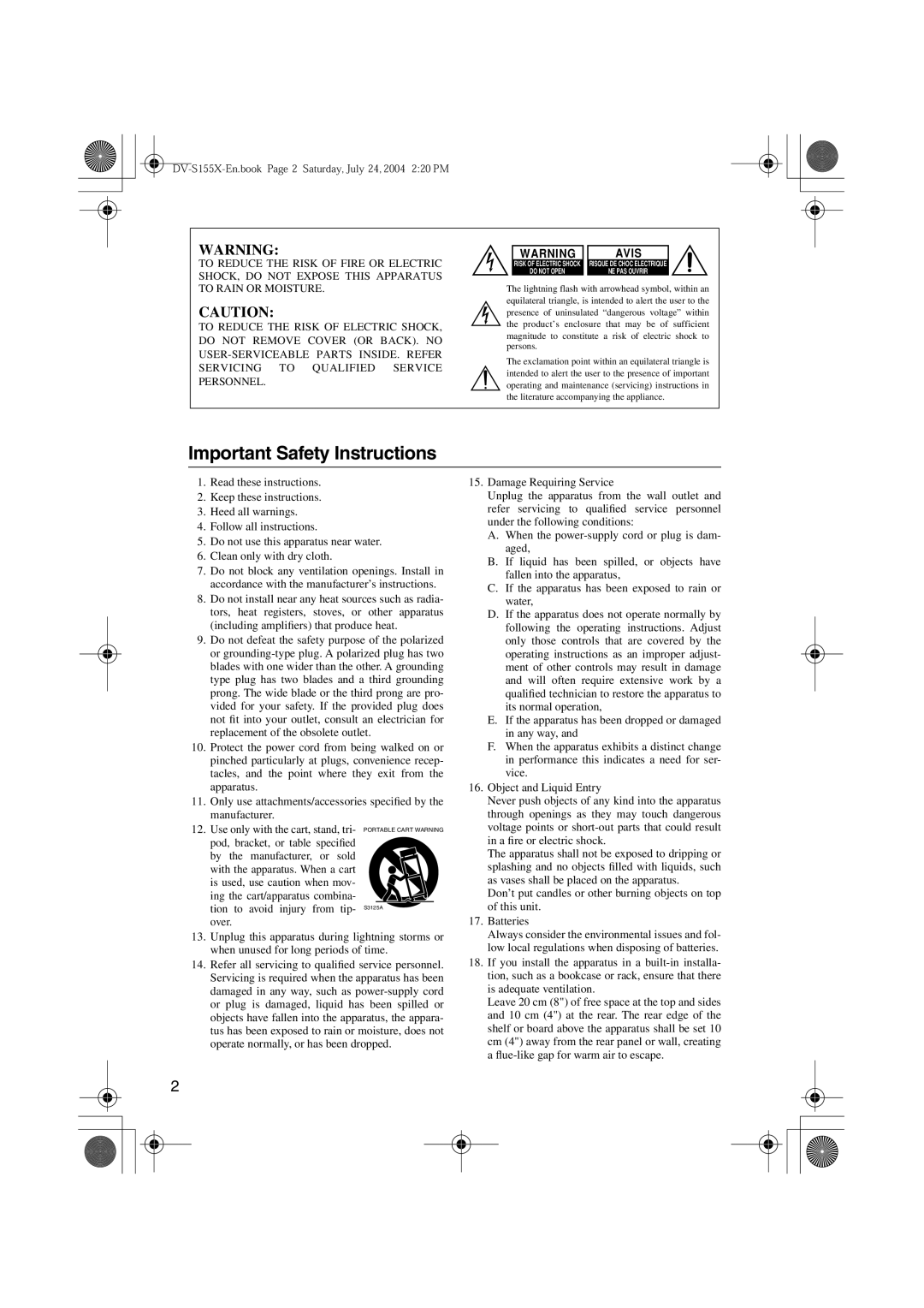 Onkyo SWA-V10X, PR-155X, ST-V10X, HTC-V10X, DV-S155X, HTE-V10X, HTP-V10X instruction manual Important Safety Instructions, Avis 