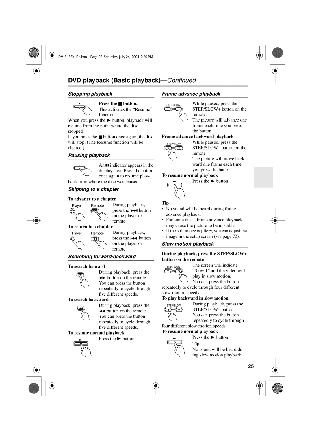 Onkyo DV-S155X, PR-155X, ST-V10X, SWA-V10X, HTC-V10X, HTE-V10X, HTP-V10X instruction manual DVD playback Basic playback 