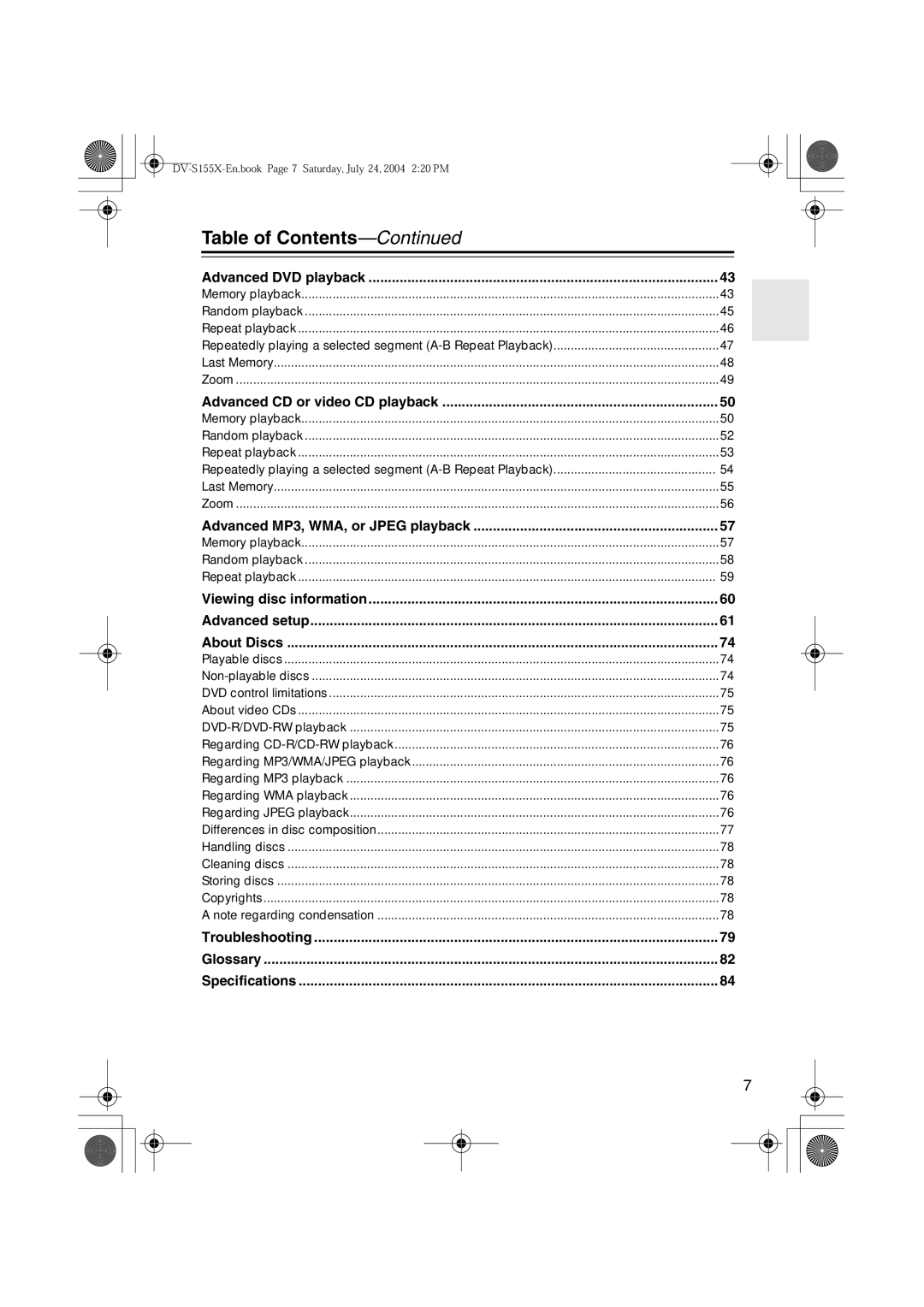 Onkyo PR-155X, ST-V10X, SWA-V10X, HTC-V10X, DV-S155X, HTE-V10X, HTP-V10X instruction manual Table of Contents 