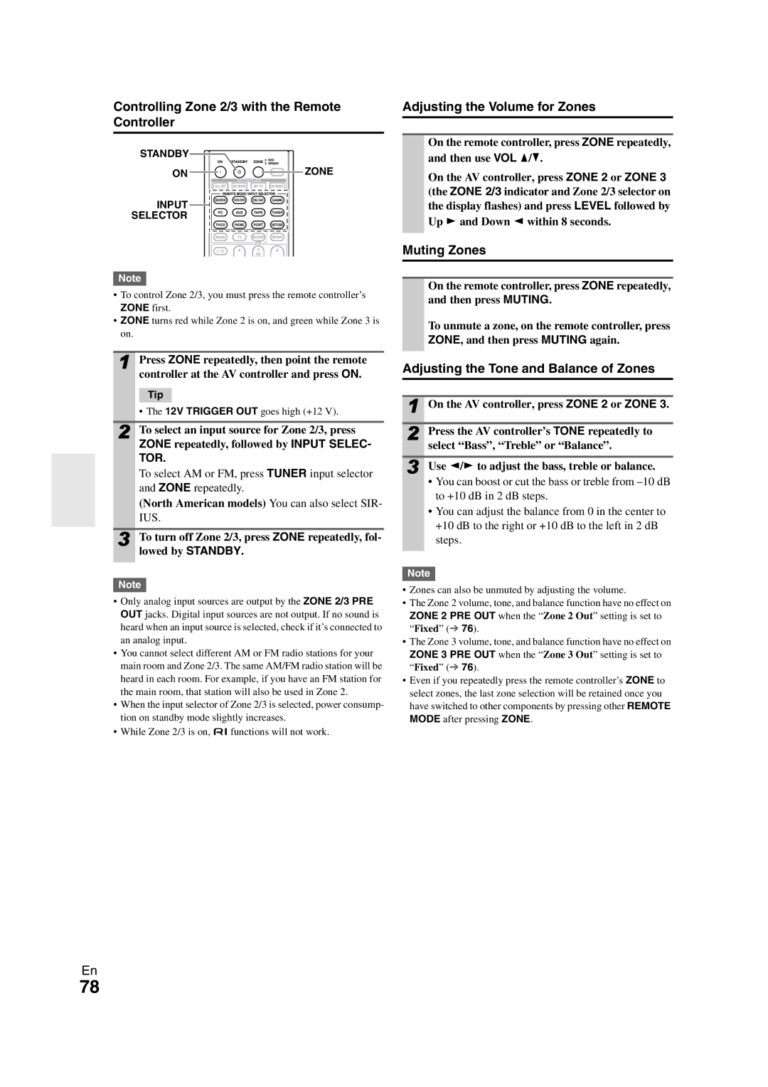 Onkyo PR-SC5508 Controlling Zone 2/3 with the Remote Controller, Adjusting the Volume for Zones, Muting Zones 