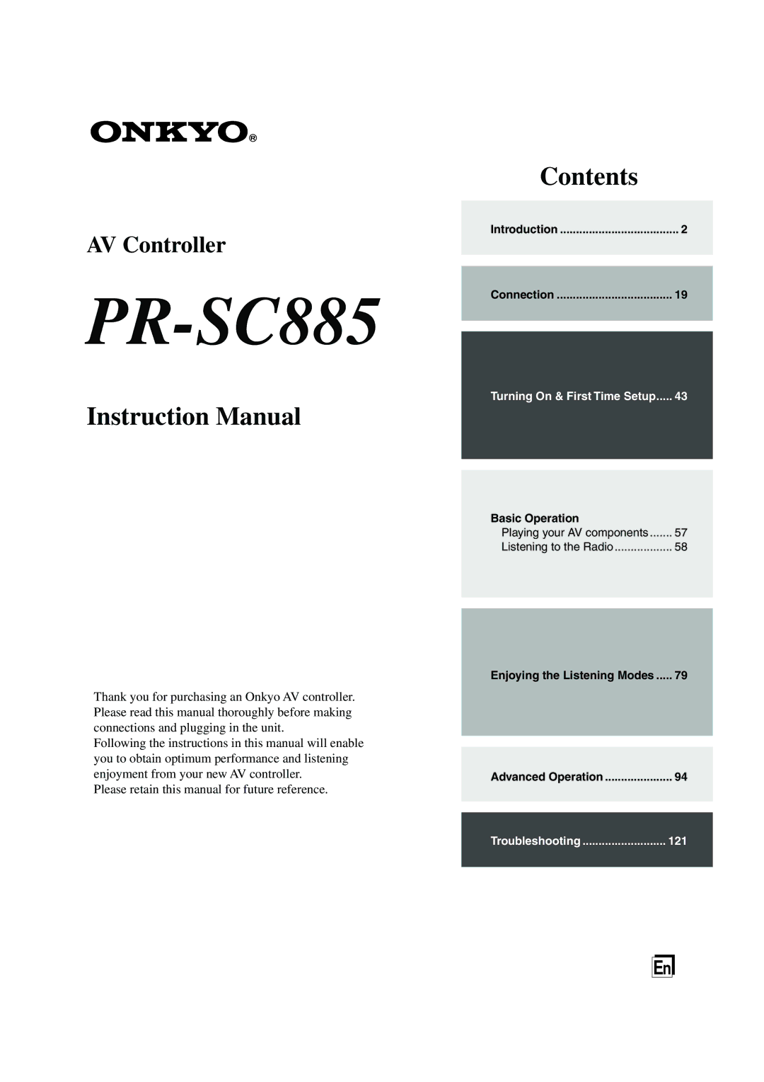 Onkyo PR-SC885 instruction manual 