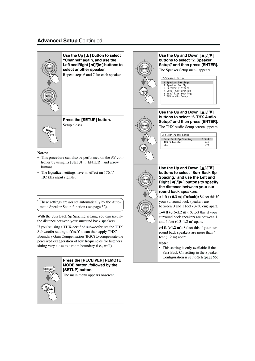 Onkyo PR-SC885 instruction manual 100, THX Audio Setup 