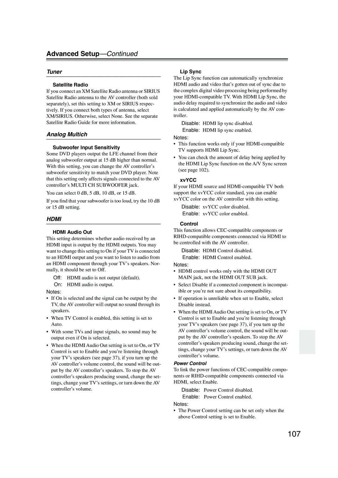 Onkyo PR-SC885 instruction manual 107, Analog Multich 