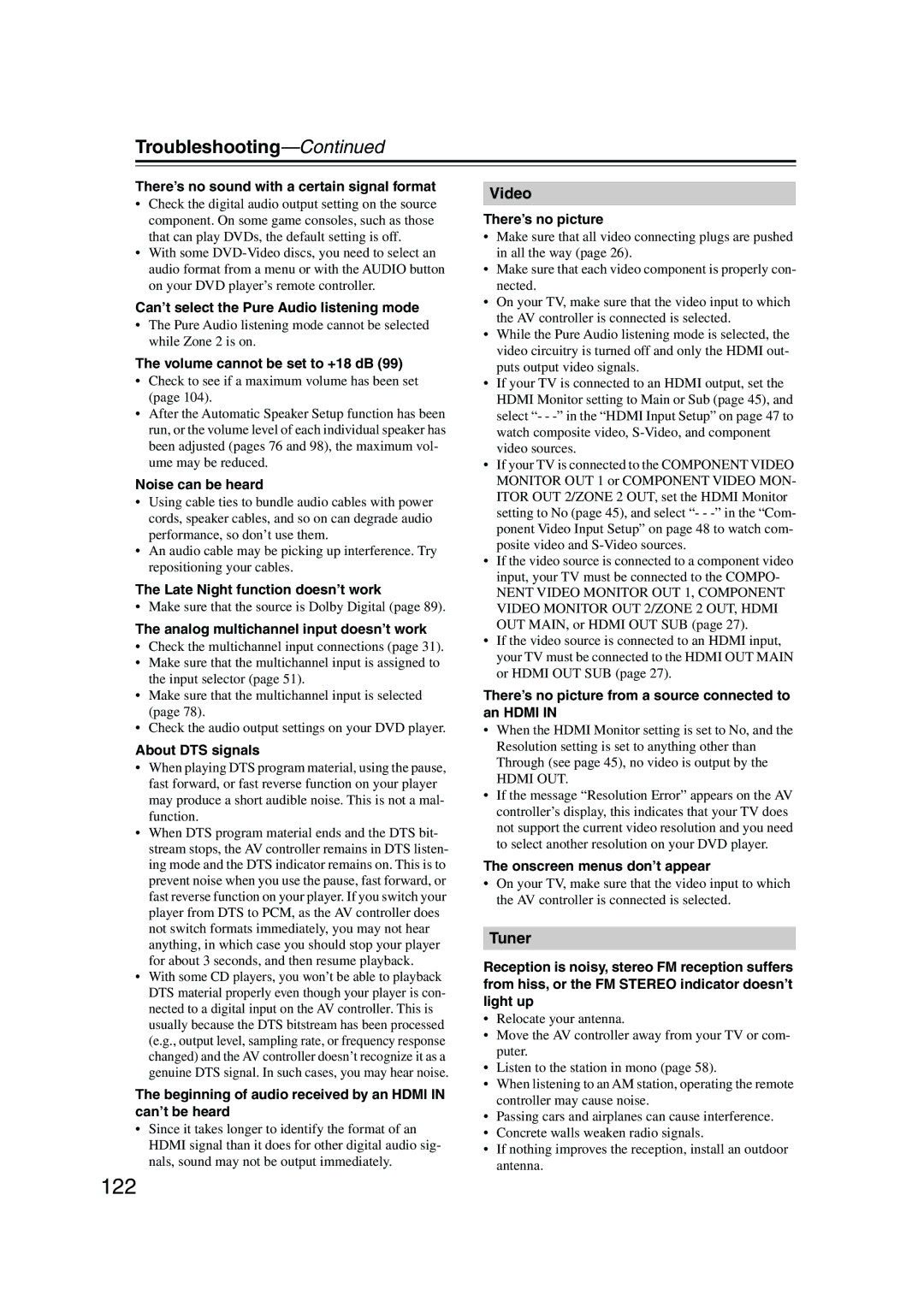 Onkyo PR-SC885 instruction manual 122, Troubleshooting 