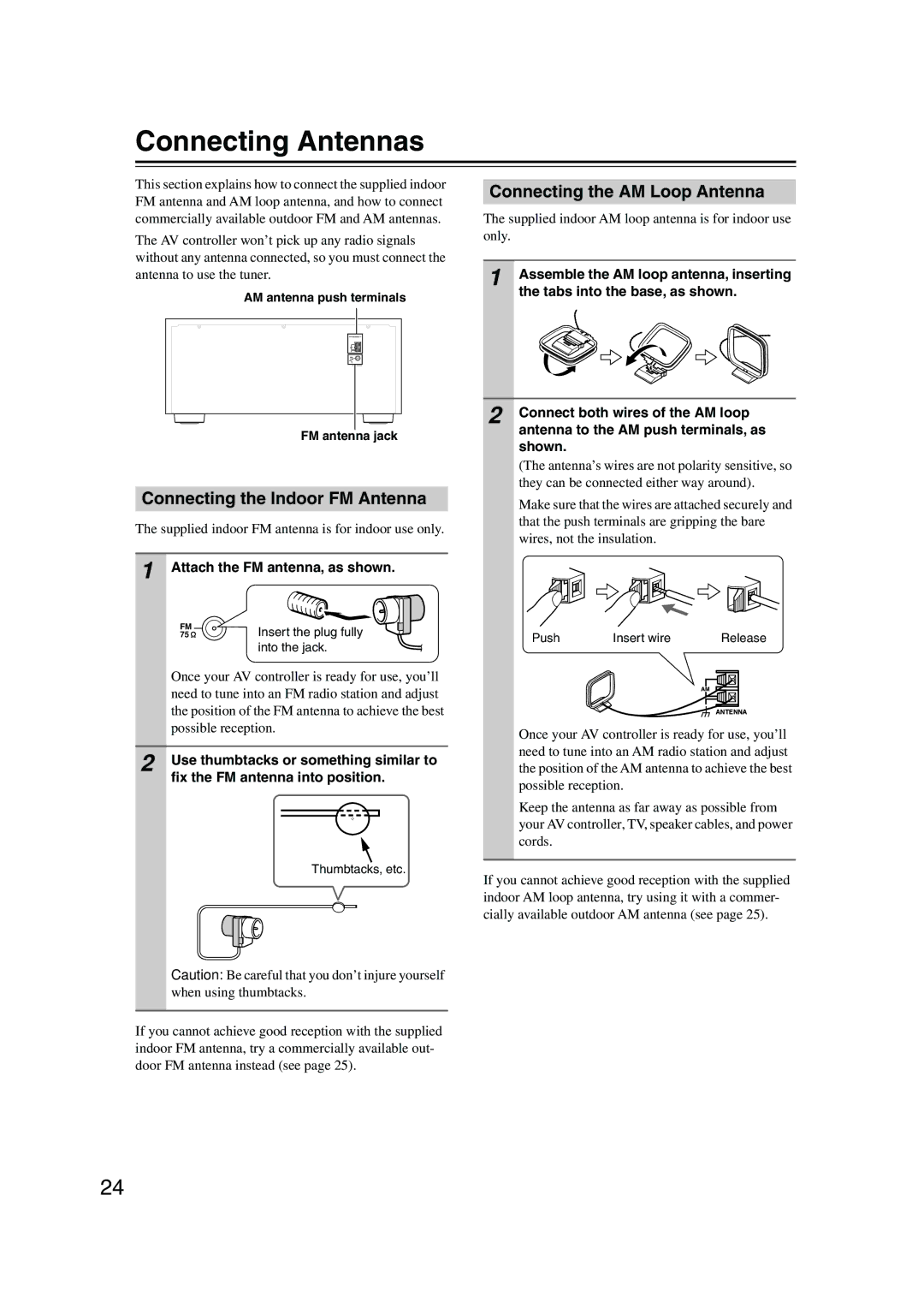 Onkyo PR-SC885 instruction manual Connecting Antennas, Connecting the Indoor FM Antenna, Connecting the AM Loop Antenna 