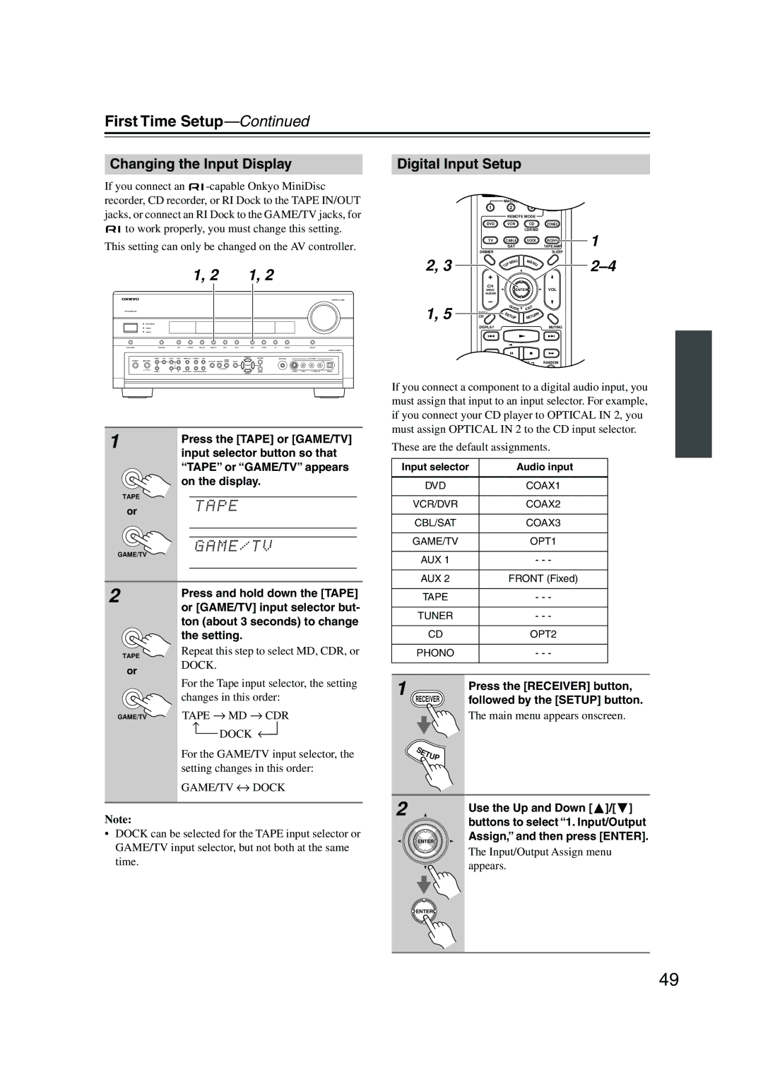 Onkyo PR-SC885 instruction manual Changing the Input Display, Digital Input Setup 