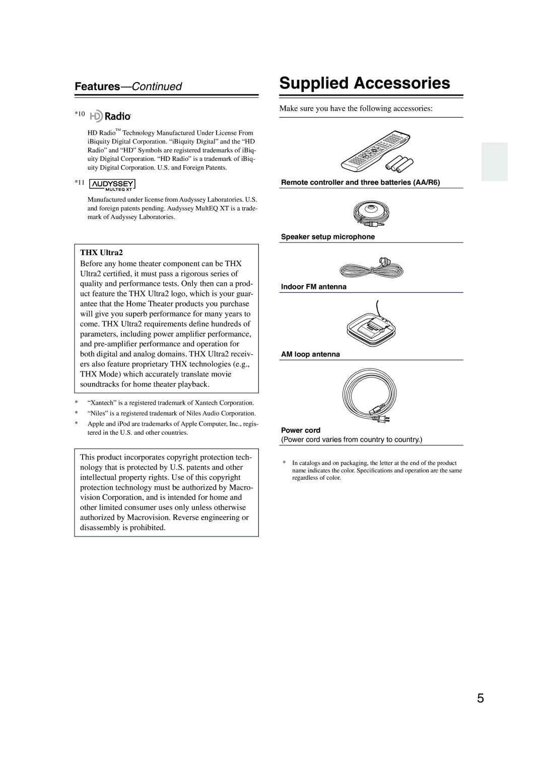 Onkyo PR-SC885 instruction manual Supplied Accessories, THX Ultra2, Make sure you have the following accessories 