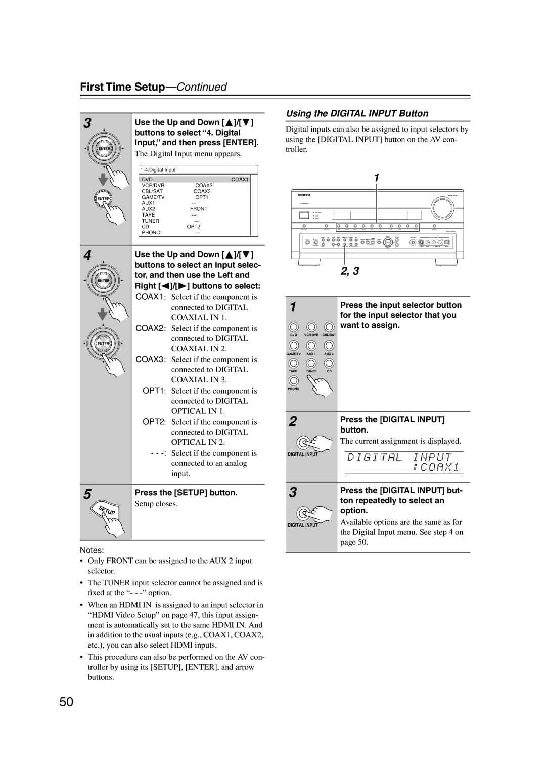 Onkyo PR-SC885 instruction manual Using the Digital Input Button 