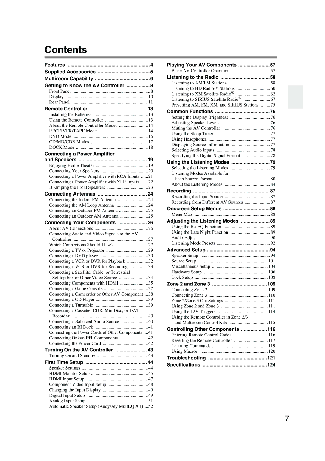 Onkyo PR-SC885 instruction manual Contents 